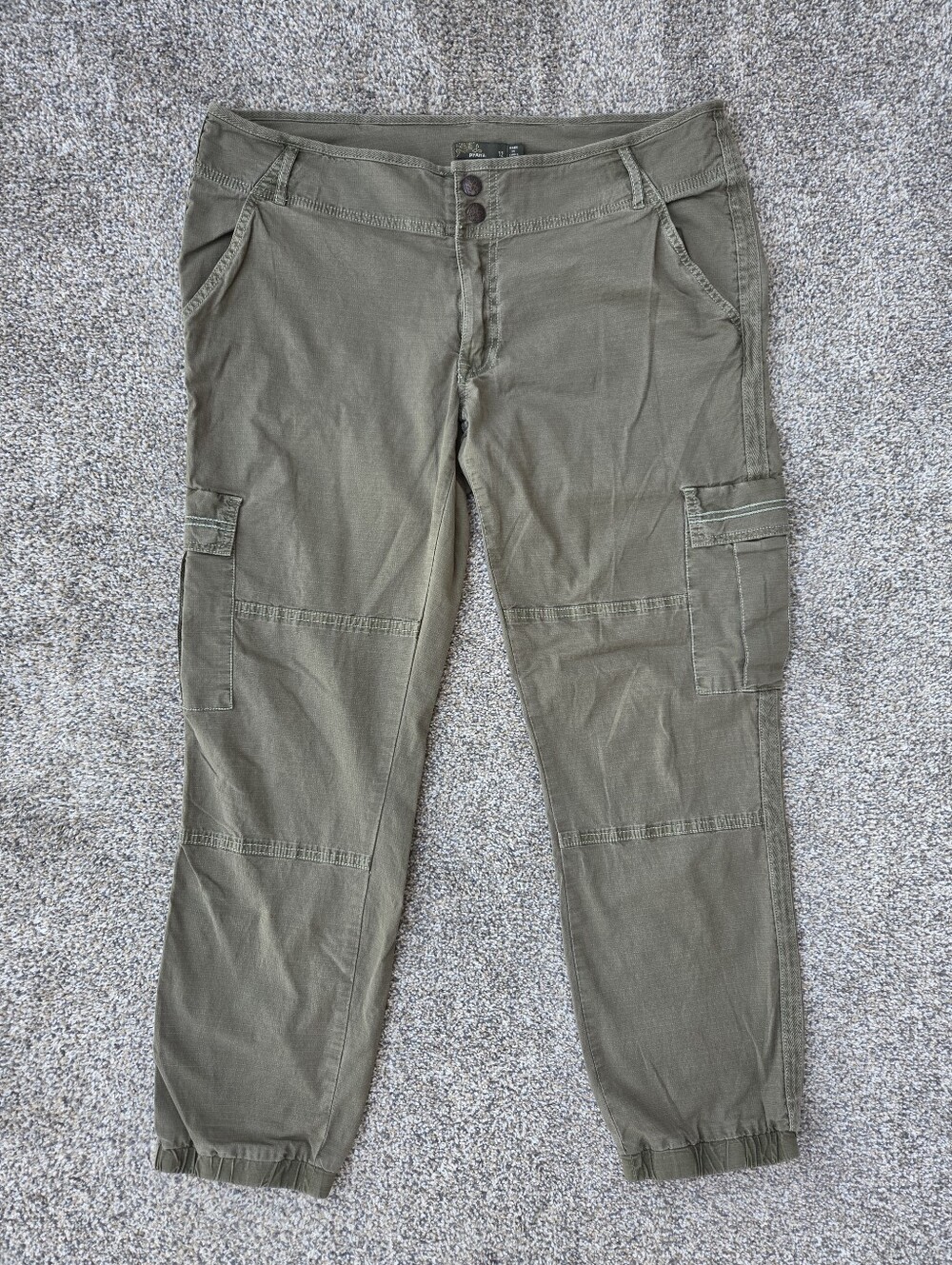 prAna Meme Olive Green Stretch Zion Cargo Hiking Outdoor Pants Womens Size 12